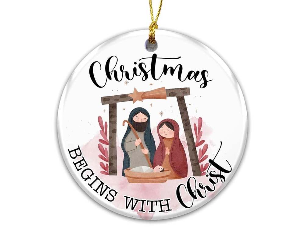 Christmas Nativity Scene Begins With Christ Ceramic Ornament